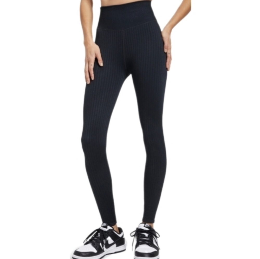 Good‎ American Ribbed High Waisted Leggings Black Size 00 NEW